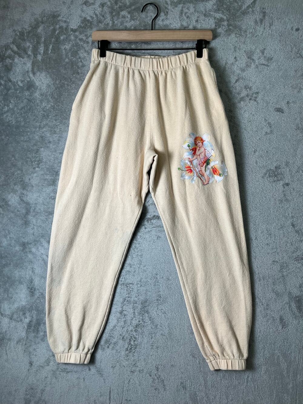 Boys Lie I Am Not Where You Left Me Sweatpants Cream Graphic Fleece Size Small
